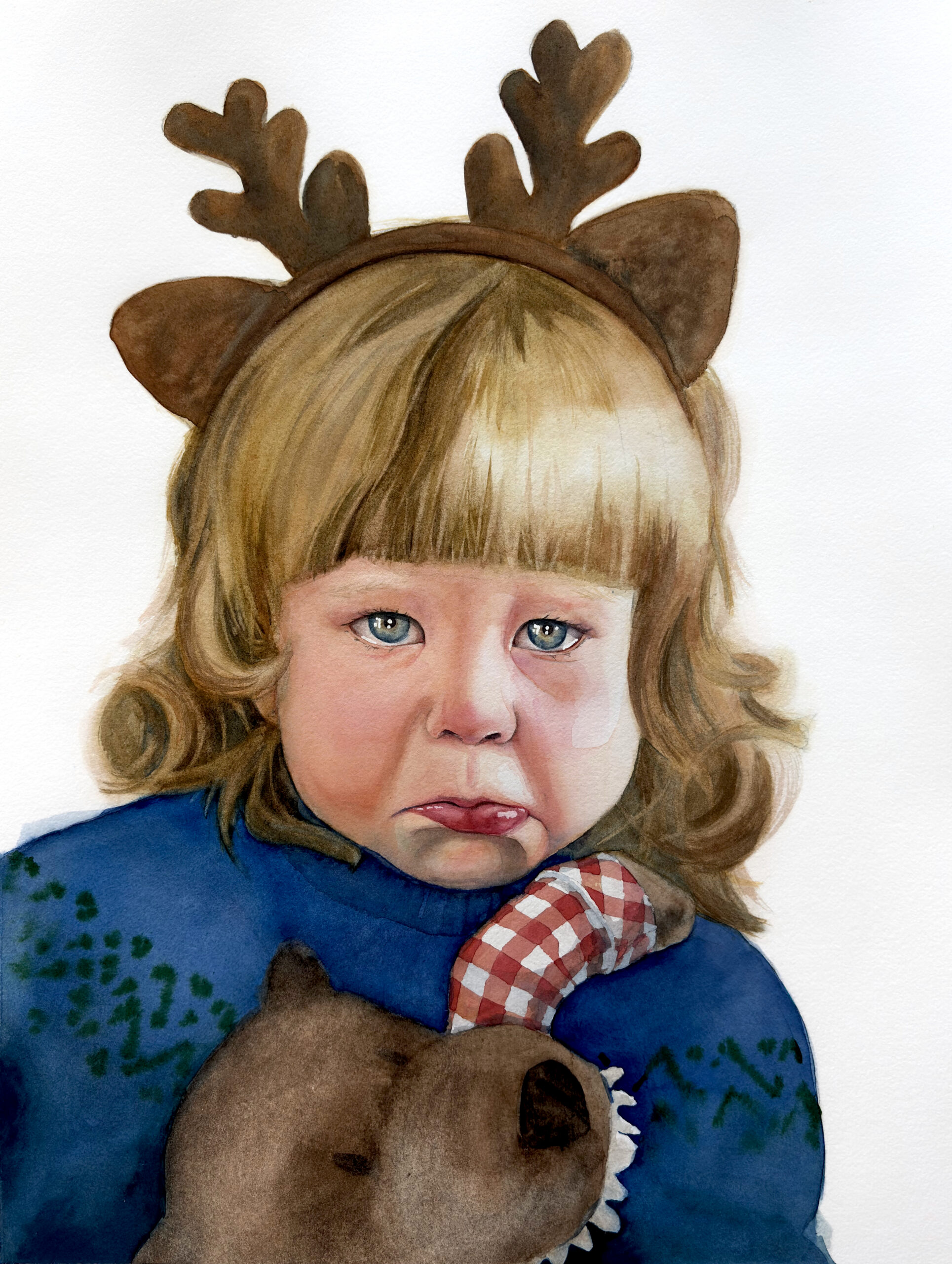 Portret dziecka akwarelą jako prezent dla mamy na święta, ręcznie malowany ze zdjęcia, seria Święta, Paulina Tomaszewska